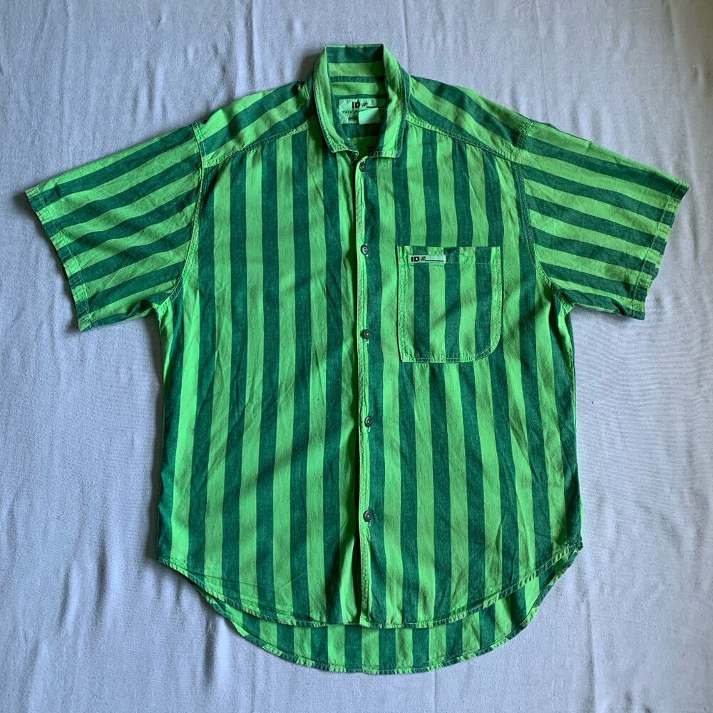 *ID# OFFICIAL IDENTIFICATION '80s Vintage Striped Green Button Down Shirt Size 2